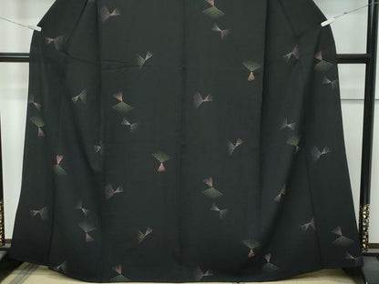 平和屋着物▽極上 小紋 単衣 幾何学文様 黒地 逸品 CZAA4444s6