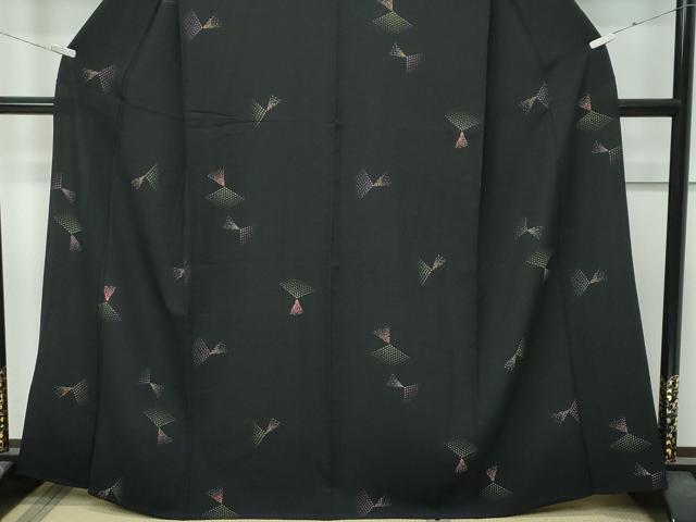 平和屋着物▽極上 小紋 単衣 幾何学文様 黒地 逸品 CZAA4444s6