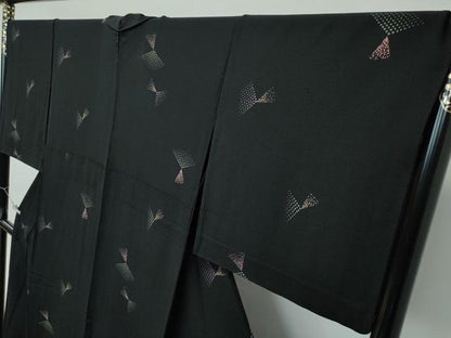 平和屋着物▽極上 小紋 単衣 幾何学文様 黒地 逸品 CZAA4444s6