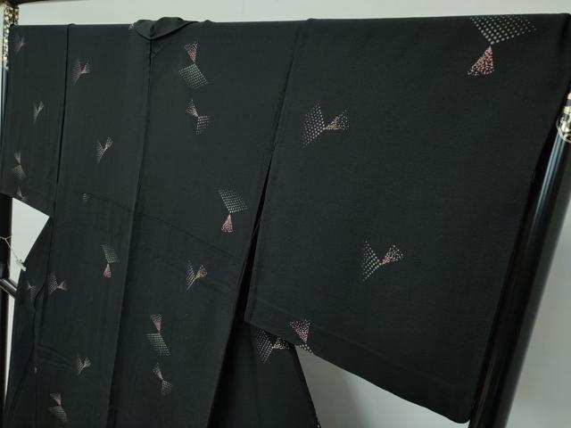 平和屋着物▽極上 小紋 単衣 幾何学文様 黒地 逸品 CZAA4444s6