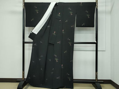 平和屋着物▽極上 小紋 単衣 幾何学文様 黒地 逸品 CZAA4444s6
