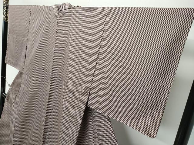 平和屋着物▽極上 お召 単衣 市松文様 空五倍子色×涅色 逸品 未使用 CZAA4445s6