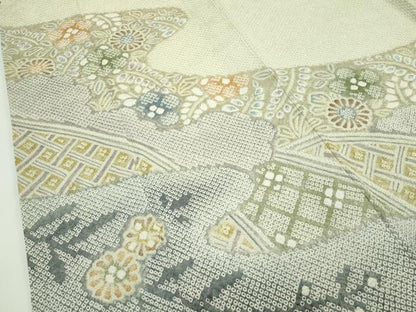 平和屋着物●極上　訪問着　総絞り　籬霞草花文　逸品　CZAA4446s6
