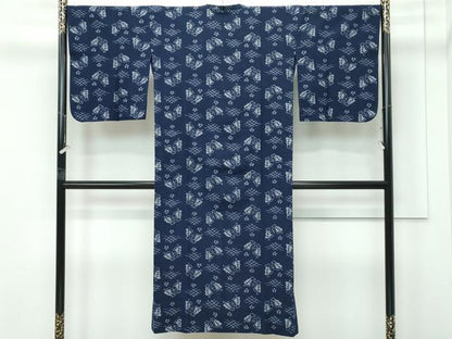 平和屋着物■極上　久留米絣　道行コート　ロング丈　単衣　舞蝶文　綿　逸品　CZAA4450s6