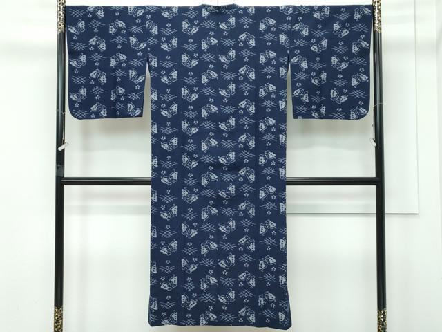 平和屋着物■極上　久留米絣　道行コート　ロング丈　単衣　舞蝶文　綿　逸品　CZAA4450s6