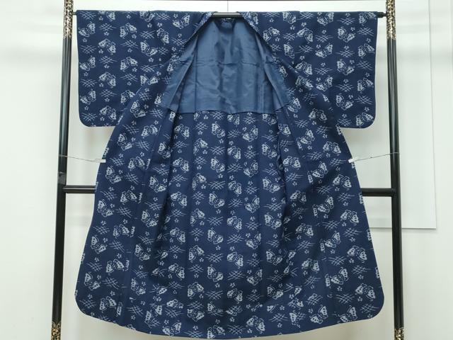 平和屋着物■極上　久留米絣　道行コート　ロング丈　単衣　舞蝶文　綿　逸品　CZAA4450s6