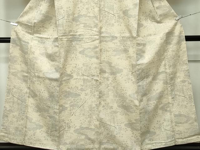 平和屋着物●極上　本場結城紬　重要無形文化財　100亀甲　雲取り風景花文　砥粉色地　逸品　未使用　CZAA4455s6