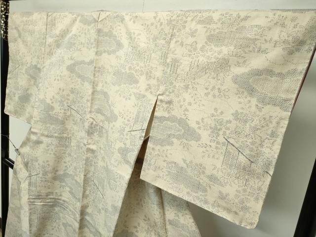 平和屋着物●極上　本場結城紬　重要無形文化財　100亀甲　雲取り風景花文　砥粉色地　逸品　未使用　CZAA4455s6