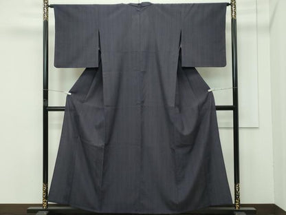 平和屋着物▽極上 本塩沢 単衣 110亀甲 縞 紫黒色地 逸品 CZAA4456s6
