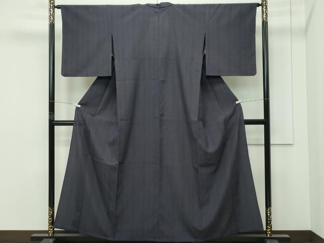 平和屋着物▽極上 本塩沢 単衣 110亀甲 縞 紫黒色地 逸品 CZAA4456s6