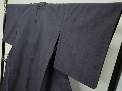 平和屋着物▽極上 本塩沢 単衣 110亀甲 縞 紫黒色地 逸品 CZAA4456s6