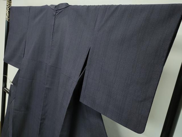 平和屋着物▽極上 本塩沢 単衣 110亀甲 縞 紫黒色地 逸品 CZAA4456s6