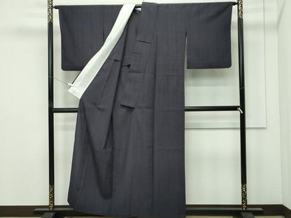 平和屋着物▽極上 本塩沢 単衣 110亀甲 縞 紫黒色地 逸品 CZAA4456s6