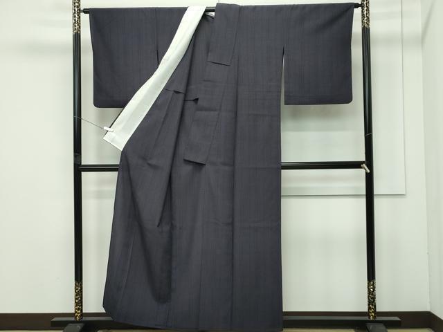 平和屋着物▽極上 本塩沢 単衣 110亀甲 縞 紫黒色地 逸品 CZAA4456s6