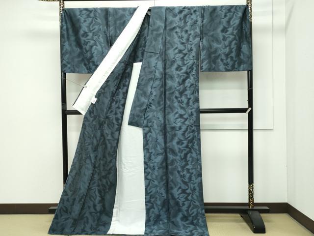平和屋着物▽極上　西陣　宮階織物謹製　お召　単衣　舞葉文　反端付き　逸品　CZAA4457s6