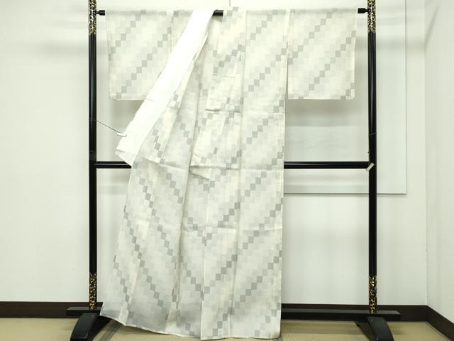 平和屋着物＊極上 夏物 本場大島紬 夏大島 白大島 市松文様 逸品 未使用 CZAA4459s6