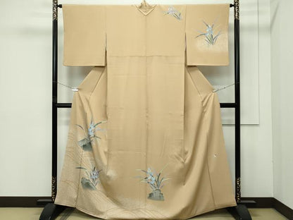 平和屋着物●極上　京友禅　羽田工房　京都府指定無形文化財保持者　羽田登　訪問着　草花文　たたき染め　榛色地　逸品　CZAA4463s6