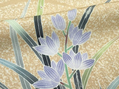 平和屋着物●極上　京友禅　羽田工房　京都府指定無形文化財保持者　羽田登　訪問着　草花文　たたき染め　榛色地　逸品　CZAA4463s6