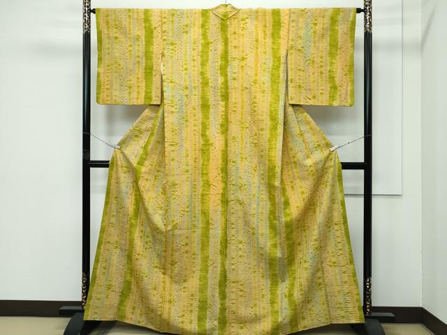 平和屋着物●極上　紬　杢目絞り　縞　逸品　CZAA4464s6