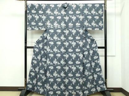平和屋着物●極上　小紋　型染め　牡丹　仙斎茶色地　逸品　CZAA4466s6