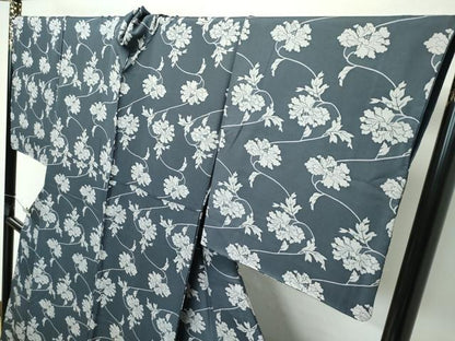 平和屋着物●極上　小紋　型染め　牡丹　仙斎茶色地　逸品　CZAA4466s6