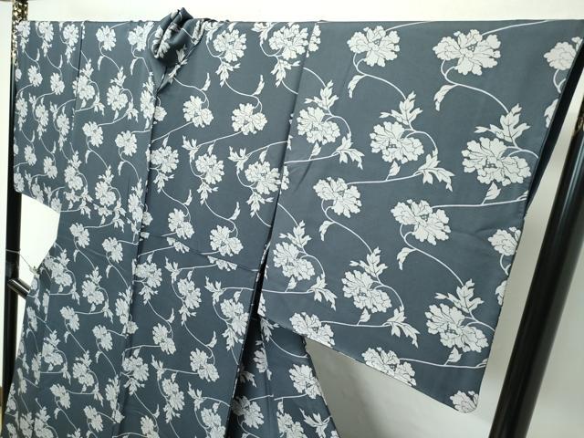 平和屋着物●極上　小紋　型染め　牡丹　仙斎茶色地　逸品　CZAA4466s6