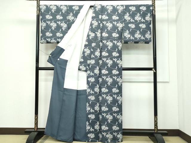 平和屋着物●極上　小紋　型染め　牡丹　仙斎茶色地　逸品　CZAA4466s6