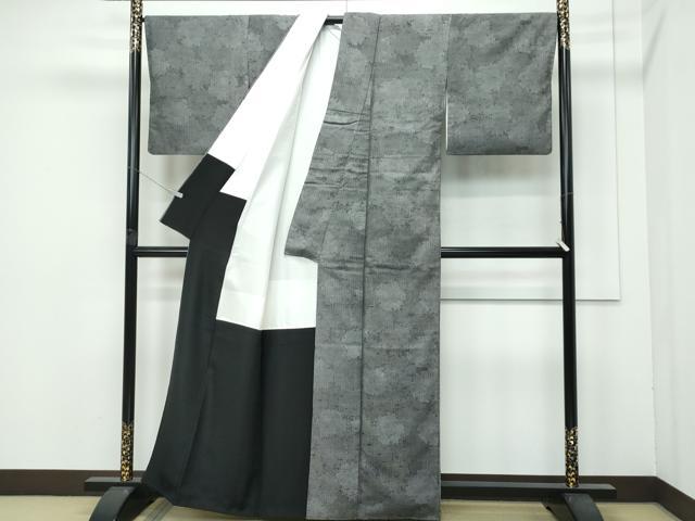 平和屋本店●極上 石川県指定無形文化財 牛首紬 白山工房 手織 江戸小紋 雪輪文様 鮫小紋柄 角通し 行儀 黒地 逸品 CZAA4467s6