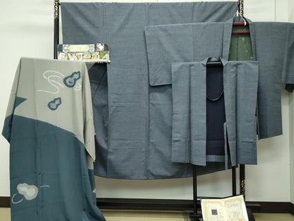 平和屋着物■極上 男性 本場真綿絢結城紬 アンサンブル・袖なし羽織・長襦袢セット 中キングサイズ 杢 証紙・認定証付き 逸品 CZAA4470s6