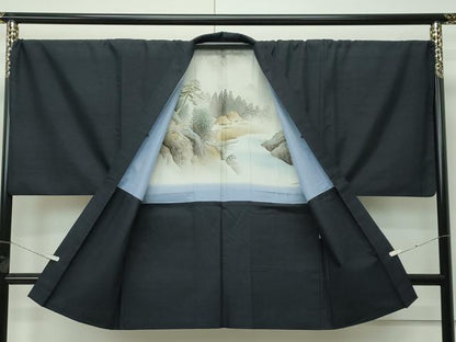 平和屋着物●極上 男性 紬 アンサンブル・長襦袢セット 色無地 蝋色 逸品 CZAA4471s6