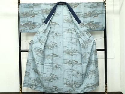 平和屋着物●極上 男性 紬 アンサンブル・長襦袢セット 色無地 蝋色 逸品 CZAA4471s6
