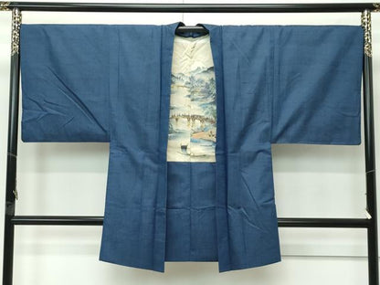 平和屋着物●極上 男性 紬 アンサンブル・長襦袢セット 色無地 鉄御納戸色 逸品 CZAA4472s6