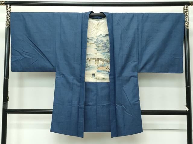 平和屋着物●極上 男性 紬 アンサンブル・長襦袢セット 色無地 鉄御納戸色 逸品 CZAA4472s6