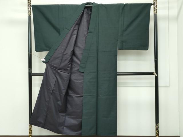 平和屋着物●極上 男性 紬 アンサンブル・長襦袢セット 色無地 黒緑色 逸品 CZAA4473s6