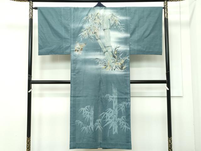 平和屋着物●極上 男性 紬 アンサンブル・長襦袢セット 色無地 黒緑色 逸品 CZAA4473s6