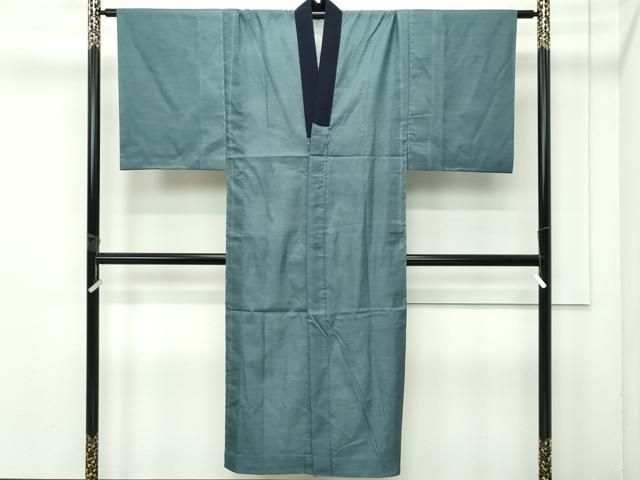 平和屋着物●極上 男性 紬 アンサンブル・長襦袢セット 色無地 黒緑色 逸品 CZAA4473s6