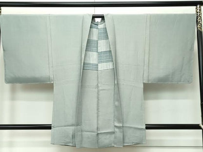 平和屋着物●極上 男性 紬 アンサンブル・長襦袢セット 色無地 青白橡色 逸品 未使用 CZAA4474s6