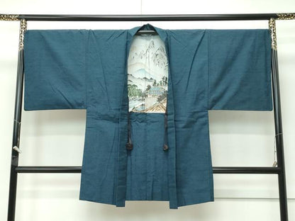 平和屋着物■極上　男性　紬　アンサンブル　網代織　百入茶色地　羽織紐付き　逸品　未使用　CZAA4479s6
