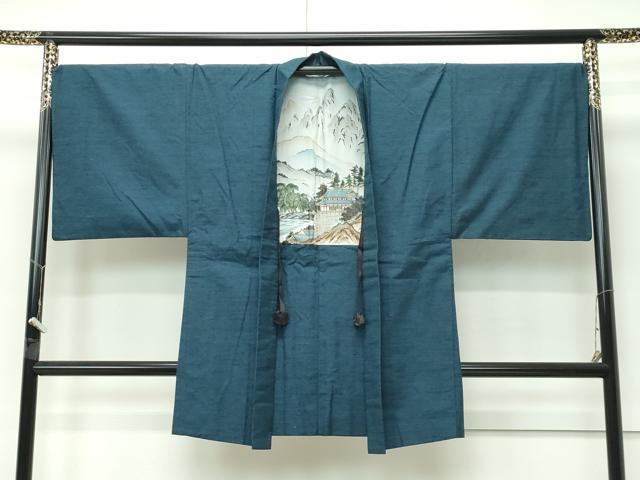 平和屋着物■極上　男性　紬　アンサンブル　網代織　百入茶色地　羽織紐付き　逸品　未使用　CZAA4479s6