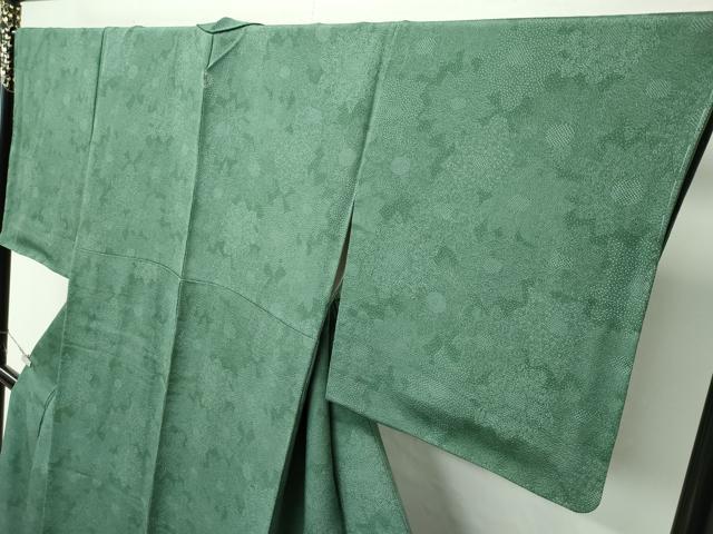 平和屋着物●極上　重要無形文化財　人間国宝　中村勇二郎　江戸小紋　草花文　鬼しぼ縮緬　老竹色地　逸品　未使用　CZAA4482s6