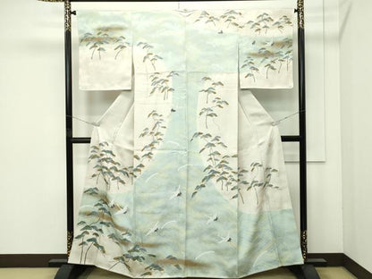 平和屋本店●極上　名門・上野家　四代目 上野真(二代目 上野為二)　訪問着　立波飛鶴松文　たたき染め　金彩　逸品　CZAA5718s6