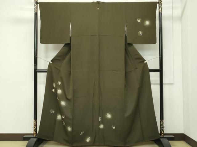 平和屋着物●極上　訪問着　刺繍　蛍暈し　草花文　金彩　媚茶色地　逸品　CZAA4502s6 平和屋着物○極上 訪問着 刺繍 蛍暈し 草花文 金彩 媚茶色