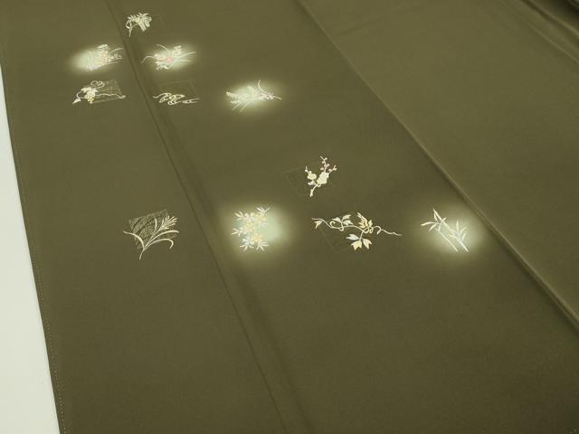 平和屋着物●極上　訪問着　刺繍　蛍暈し　草花文　金彩　媚茶色地　逸品　CZAA4502s6