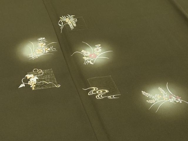 平和屋着物●極上　訪問着　刺繍　蛍暈し　草花文　金彩　媚茶色地　逸品　CZAA4502s6 平和屋着物○極上 訪問着 刺繍 蛍暈し 草花文 金彩 媚茶色