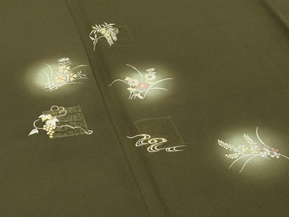 平和屋着物●極上　訪問着　刺繍　蛍暈し　草花文　金彩　媚茶色地　逸品　CZAA4502s6