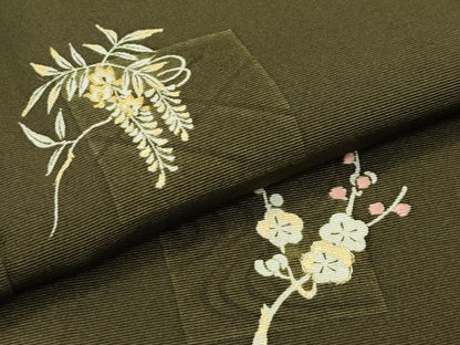 平和屋着物●極上　訪問着　刺繍　蛍暈し　草花文　金彩　媚茶色地　逸品　CZAA4502s6