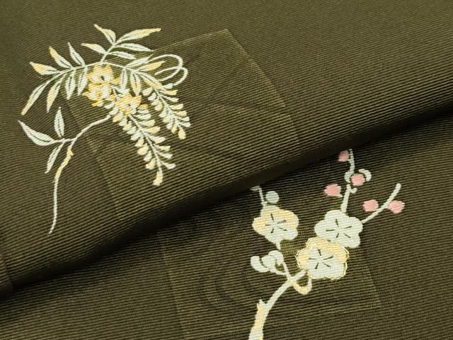 平和屋着物●極上　訪問着　刺繍　蛍暈し　草花文　金彩　媚茶色地　逸品　CZAA4502s6