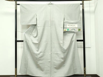 平和屋着物▽極上　結城紬　結城ちぢみ　単衣　奥順謹製　はたおり娘　十字絣　柳鼠色地　証紙付き　逸品　CZAA4504s6