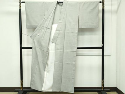 平和屋着物▽極上　結城紬　結城ちぢみ　単衣　奥順謹製　はたおり娘　十字絣　柳鼠色地　証紙付き　逸品　CZAA4504s6