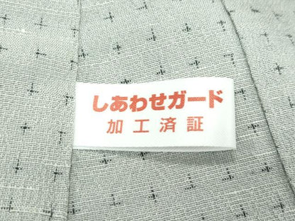 平和屋着物▽極上　結城紬　結城ちぢみ　単衣　奥順謹製　はたおり娘　十字絣　柳鼠色地　証紙付き　逸品　CZAA4504s6